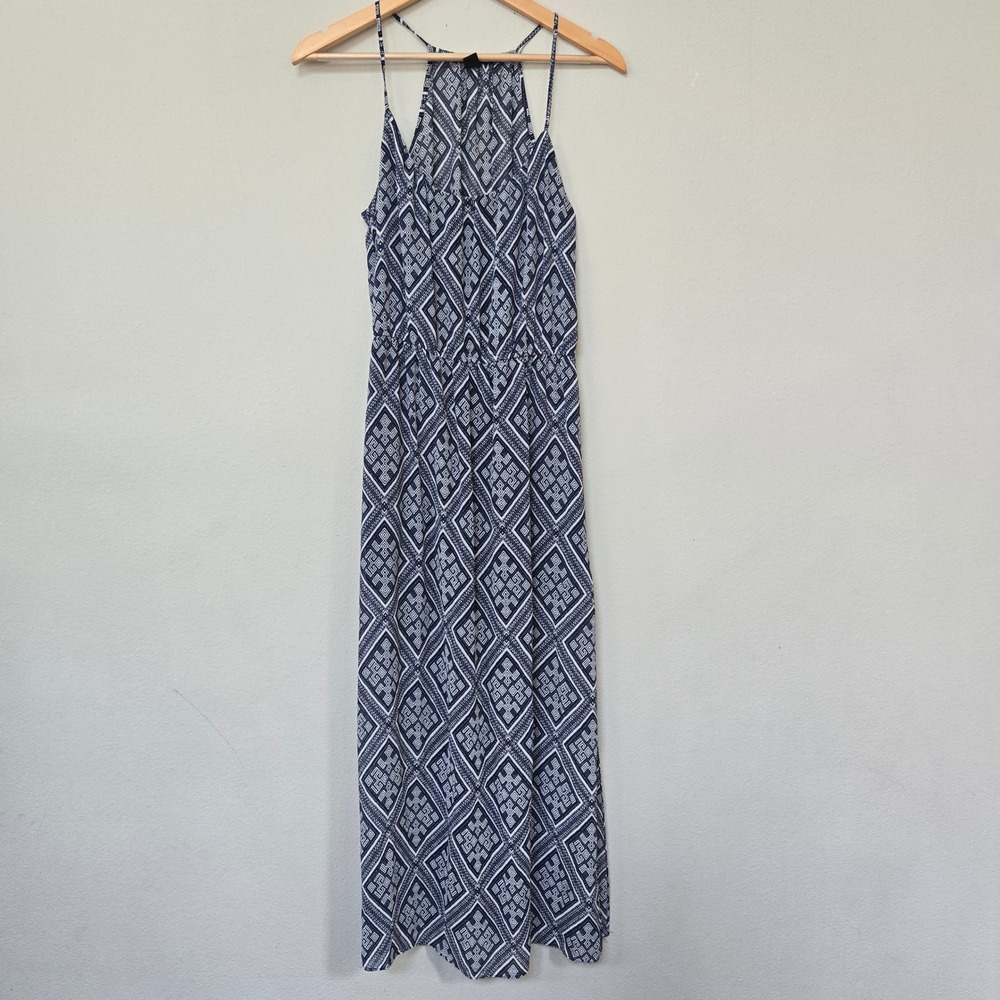 Forever 21 Maxi Dress Womens Large Navy Blue Geometric Halter Boho Summer Long